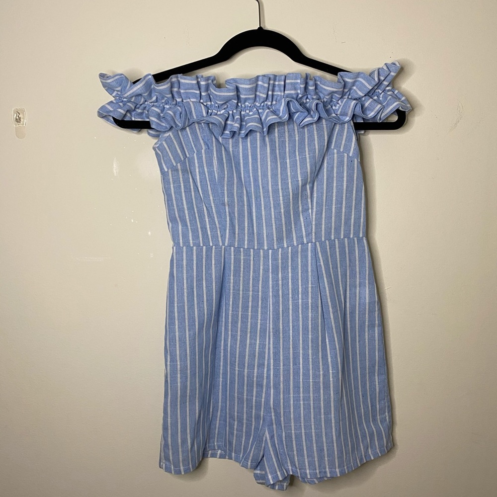 Missguided blue & white striped fitted romper sz2 - Picture 4 of 4